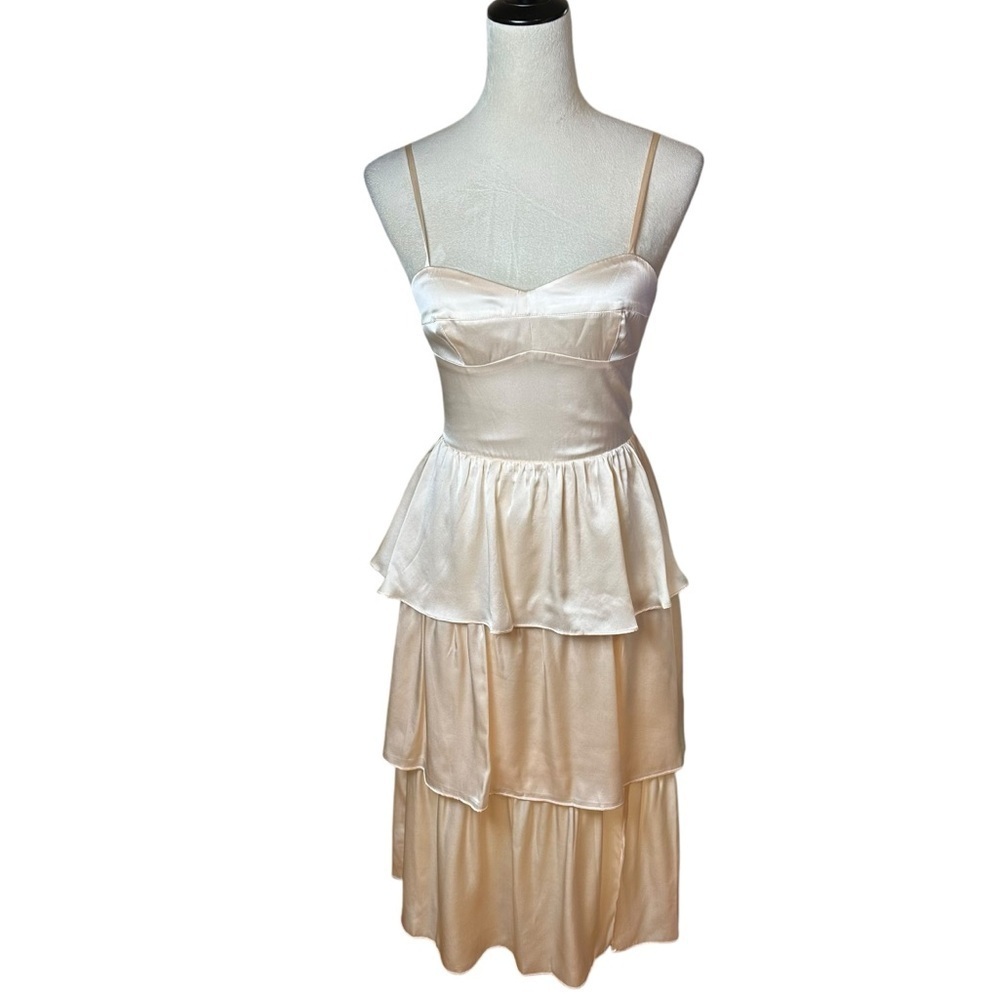 Amanda Uprichard Silk Tiered Slip Dress XS | Champagne Bridal Party Balletcore